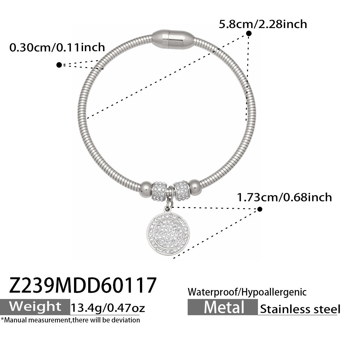 Vintage 18k Gold Plated Stainless Steel Zircon Crown Bangles Unisex Gift with Charms