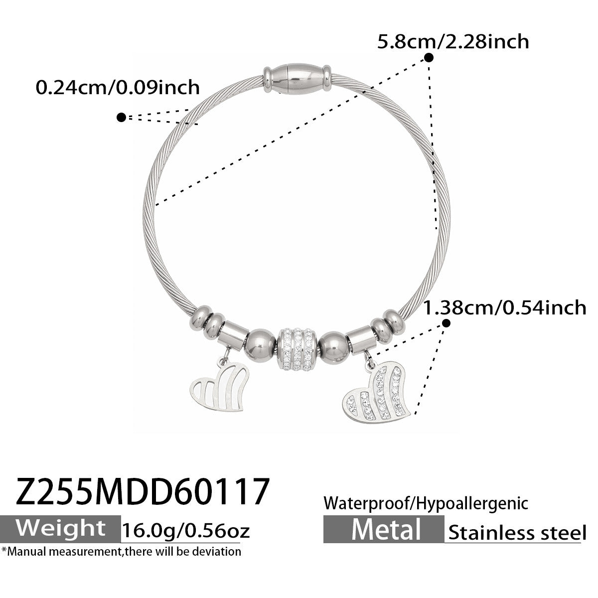 Vintage 18k Gold Plated Stainless Steel Zircon Crown Bangles Unisex Gift with Charms