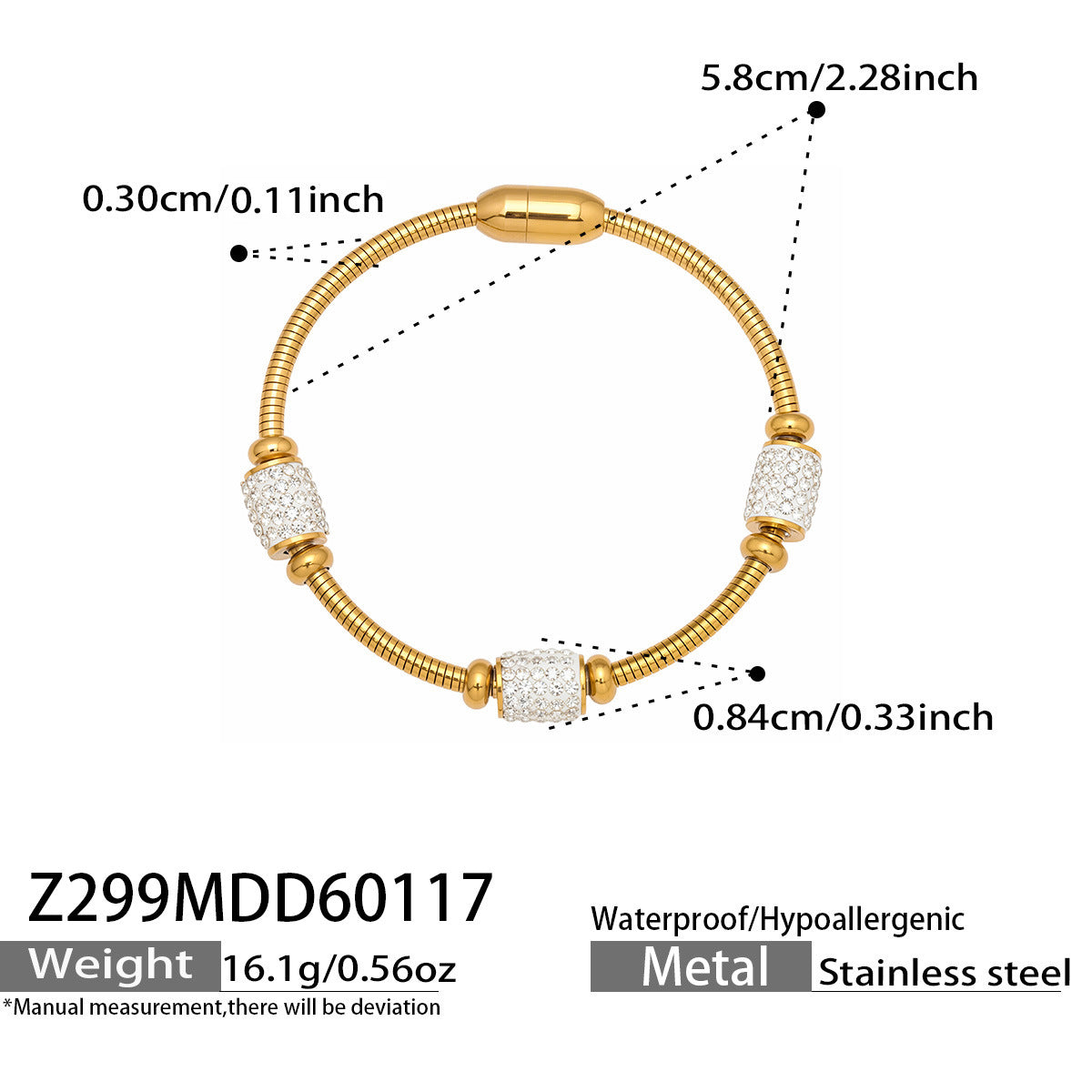 Vintage 18k Gold Plated Stainless Steel Zircon Crown Bangles Unisex Gift with Charms