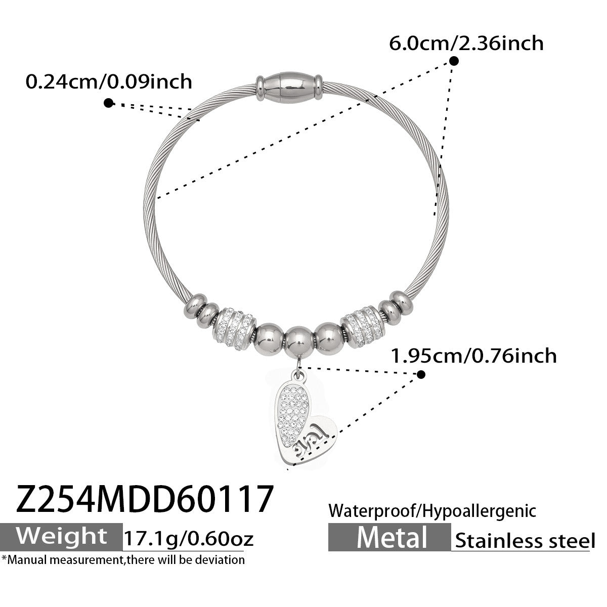 Vintage 18k Gold Plated Stainless Steel Zircon Crown Bangles Unisex Gift with Charms