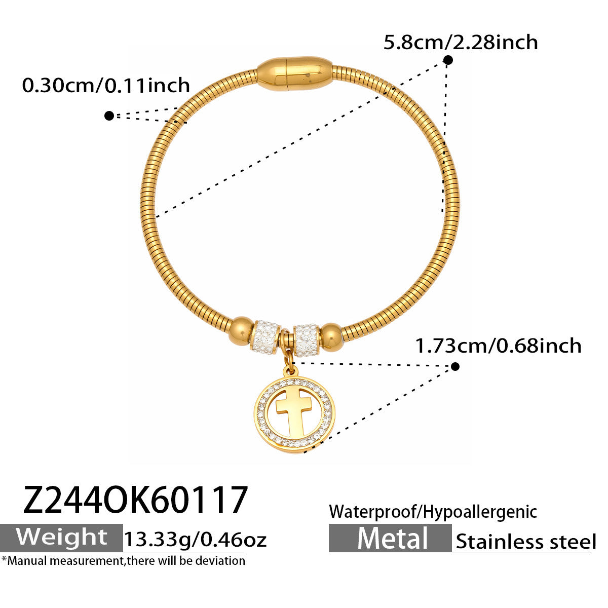 Vintage 18k Gold Plated Stainless Steel Zircon Crown Bangles Unisex Gift with Charms