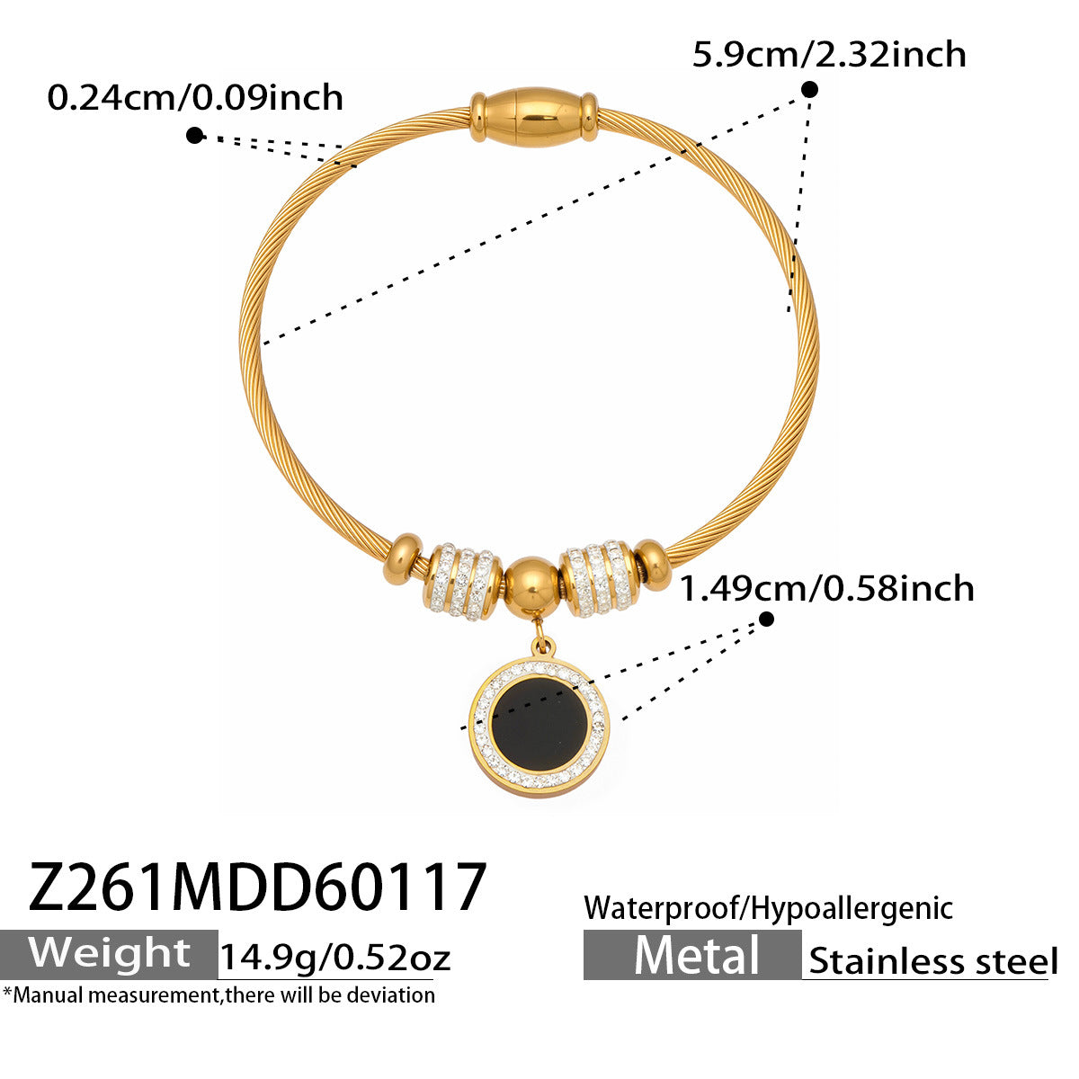 Vintage 18k Gold Plated Stainless Steel Zircon Crown Bangles Unisex Gift with Charms