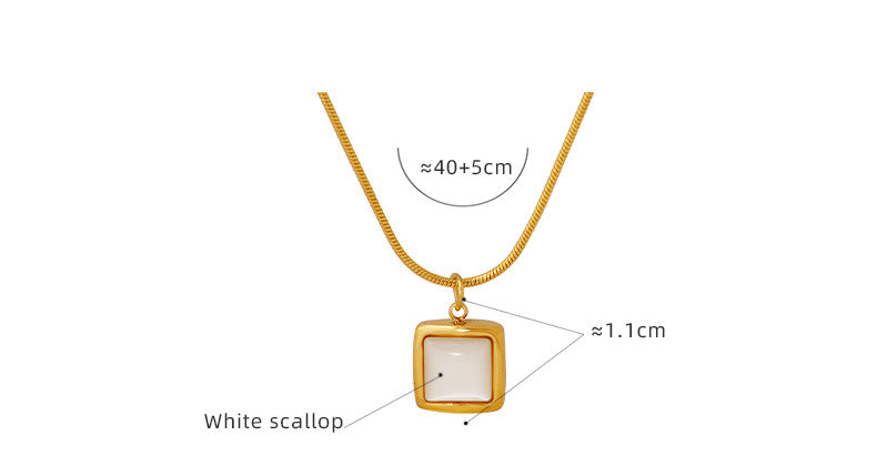 French Ins Square White Seashell Pendant Necklace Stainless Steel Personalized Jewelry
