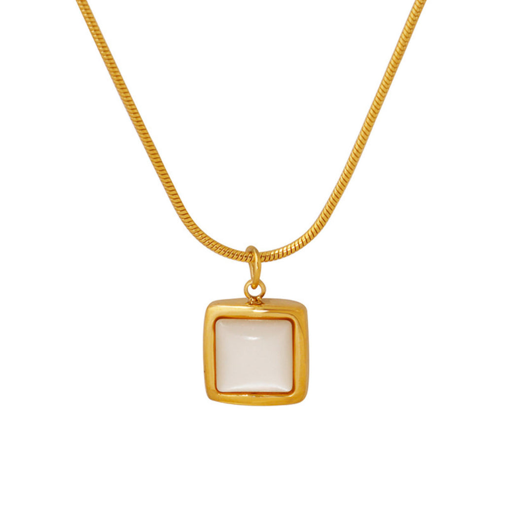 French Ins Square White Seashell Pendant Necklace Stainless Steel Personalized Jewelry